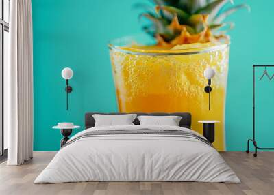 A glass of orange juice with a slice of pineapple on top Wall mural