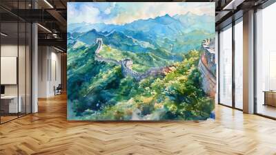 A painting of a mountain with a wall in the background Wall mural