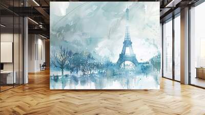 A painting of the Eiffel Tower Wall mural