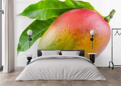 A ripe mango is shown with its stem still attached Wall mural