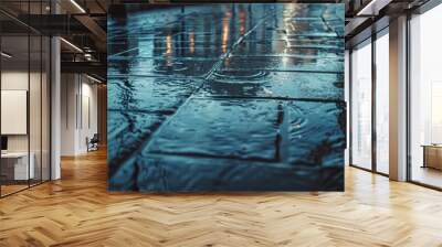 A wet sidewalk with raindrops on the ground Wall mural