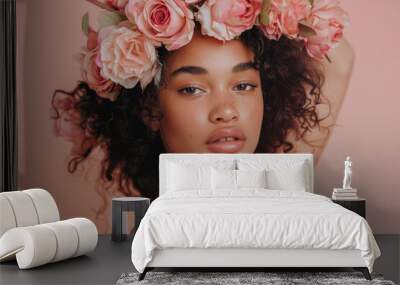 A woman with a flower crown on her head Wall mural