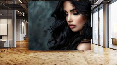 A woman with long black hair and dark eyes Wall mural