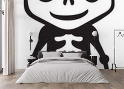 Energetic Skeletal Mascot Black Logo Radiant Bone Formation Full Body Wall mural