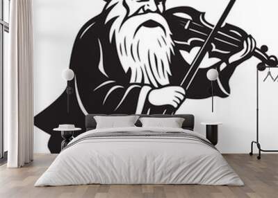 Fairy Fiddler Gnome with Violin Icon in Vector Whimsical Waltz Vector Logo of Gnome with Violin Wall mural