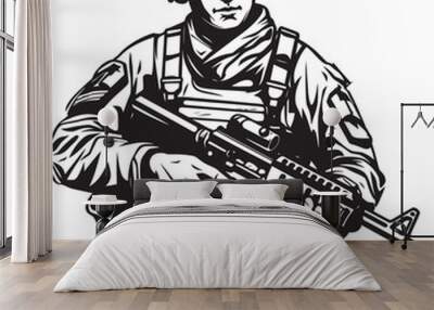 Firearm Sentinel Soldier with Assault Rifle Combat Protector Assault Rifle Symbol Wall mural