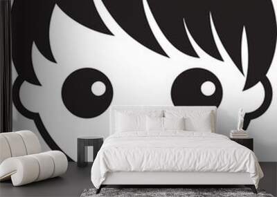 Innocent Infant Vector Toddler Face in Black Cherubic Child Black Icon of Toddler Face Wall mural