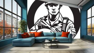 Rifle Protector Tactical Logo Icon Strategic Sentry Soldier with Rifle Symbol Wall mural