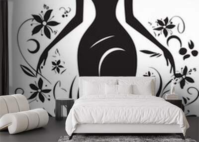 Sophisticated Floral Elegance Handcrafted Emblem Abstract Flora Fusion Black Artistic Body Emblem Wall mural