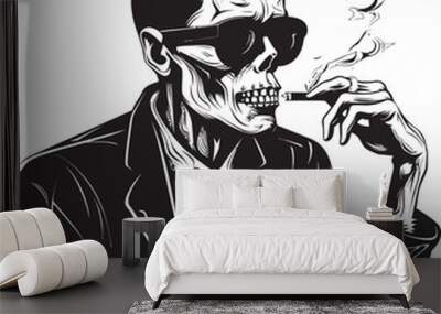 Sophisticated Stogie Badge Smoking Gentleman Skeleton Vector Logo for Elegant Branding  Wall mural