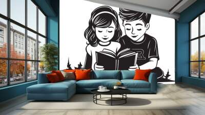 Storybook Symphony Black Vector Logo Icon Read to Succeed Childrens Book Logo Wall mural