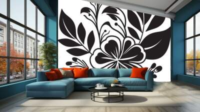 Tropical Beauty Black Floral Icon in Vector Elegant Oasis Botanical Tropical Floral Logo Wall mural