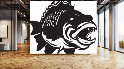 Vector Venom Black Mascot Logo Design Spectral Swim Fear Inducing Fish Icon Vector Wall mural