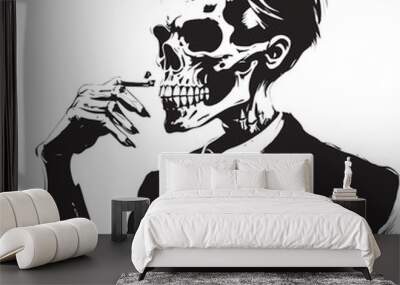 Vintage Vogue Crest Stylish Branding in Smoking Skeleton Vector  Wall mural