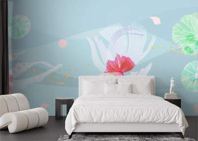 Asian background ,Oriental Chinese and Japanese style abstract pattern background design  with goldfish decorate in water color texture Wall mural