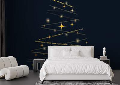 Luxury gold glittering christmas tree illustration vector. Wall mural