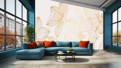 Luxury golden branch of flower background wall art vector design home decorate  Wall mural