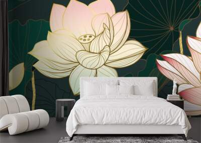 Luxury golden lotus background wall art vector design home decorate  Wall mural