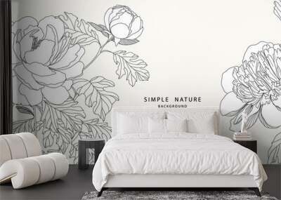 Luxury peony flower background vector with simple line decorate wall art Wall mural