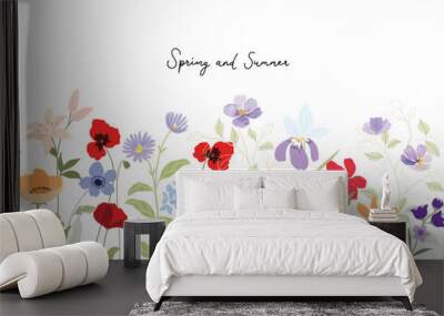 watercolor arrangements with small flower. Botanical illustration minimal style. Wall mural