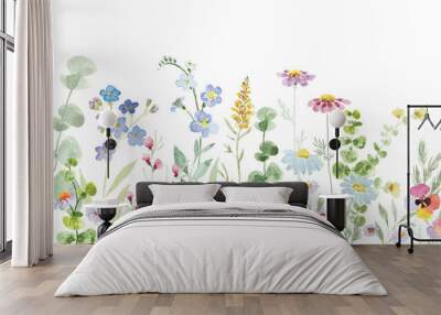 watercolor arrangements with small flower. Botanical illustration minimal style. Wall mural