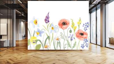 watercolor arrangements with small flower. Botanical illustration minimal style.
 Wall mural