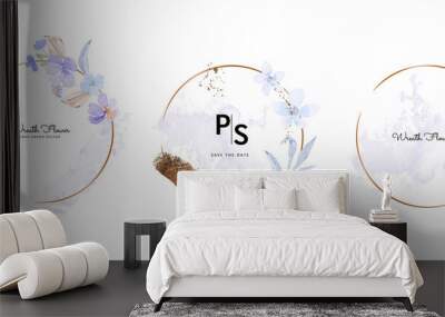 watercolor wreath with metallic for wedding banner ,logo template Wall mural