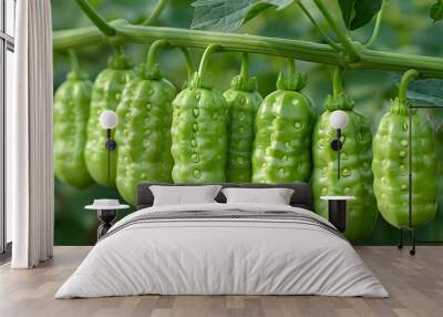 View of some green delicious fruit vegetables on a tree Wall mural