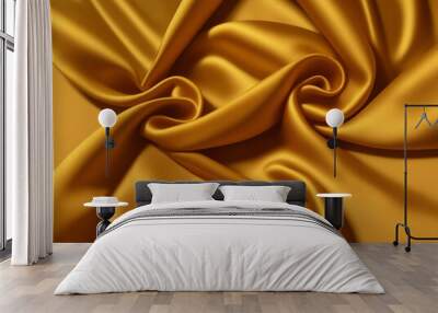 Luxury golden creased satin silk cloth texture realistic background image Wall mural