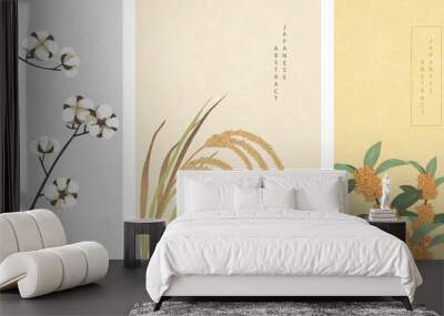 Oriental Japanese style abstract pattern background design nature plant cotton ear of rice and Osmanthus flowers Wall mural