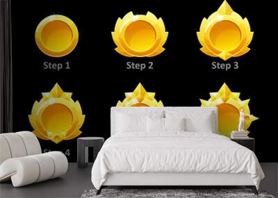 Awards medals for Gui Game. Vector golden template award 6 step by steps. Wall mural