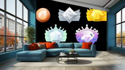 Game Rank Reward, gold, silver, platinum, bronze, diamond geometric icons for game. Wall mural