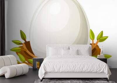 Isoled Egg in birds nest of twigs Wall mural