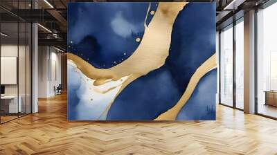 Blue and gold Watercolor background Wall mural