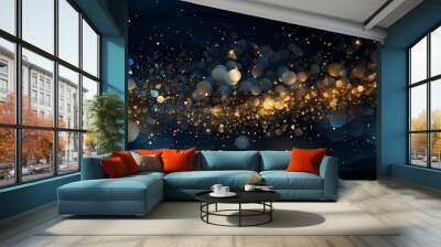 luxury christmas pattern, abstract starry night illustration, metallic gold and midnight blue, white sparkle Wall mural