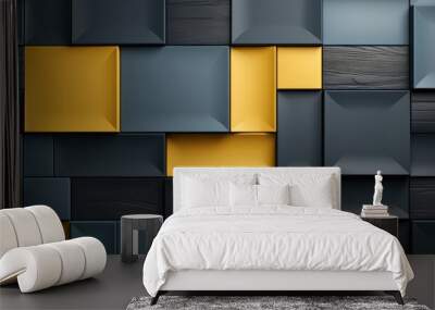 A black and yellow wall made of square blocks Wall mural