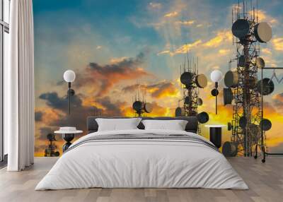 telecommunication tower at sunset sky background Wall mural