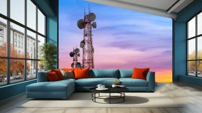 telecommunication tower at sunset sky background Wall mural