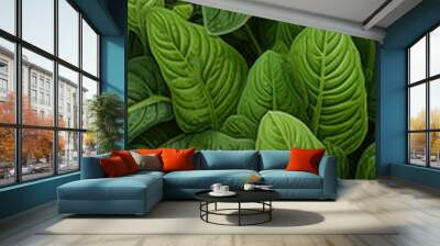 The pattern of fresh tropical foliage is dense and elegant Wall mural