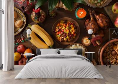 traditional Kwanzaa foods arranged on a beautifully decorated table ready for celebration Wall mural