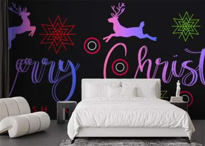 Merry Christmas Calligraphic Lettering background design Wall mural