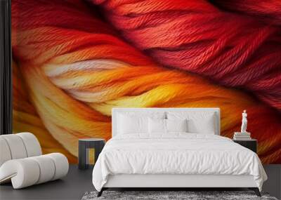 Close up of red orange twisted wool yarn background. Wall mural