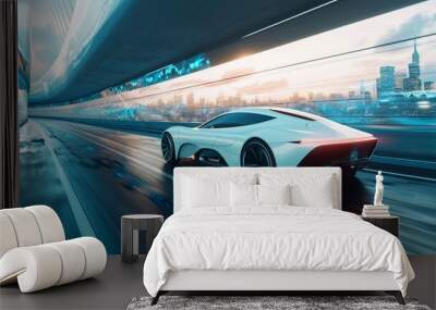 Future car going on the road 3d illustration Wall mural