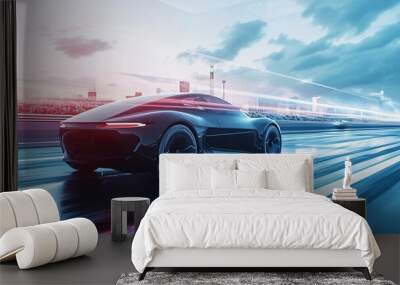 Future car going on the road 3d illustration Wall mural