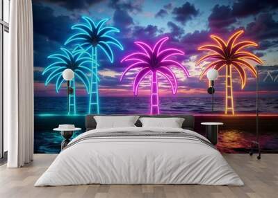 Palms Travel texture background for advertising travel agency Island Sea Ocean Beach Vacation Tourism art design illustration abstract gradient sticker poster banner flyer billboard Picture neon Wall mural