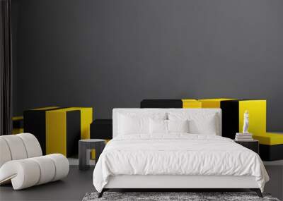 Yellow and Black Cubes on Blurred Background with Copy Space Wall mural