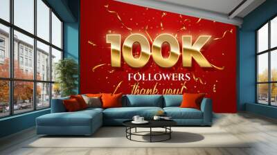 100000 followers celebration vector banner with text Wall mural