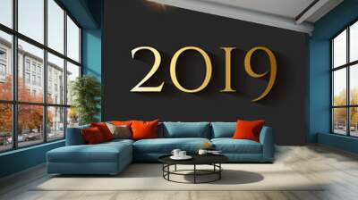 2019 New Year luxury design concept. Vector golden 2019 New Year vertical template.  Wall mural