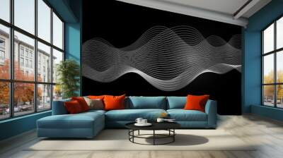 Abstract audio sound wave background. White voice or music signal waveform vector illustration. Digital beats of volume soundwave. Graphic electronic curve shape Wall mural