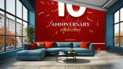 Anniversary design template with 3D white numbers, glow of golden frame and serpentine Wall mural